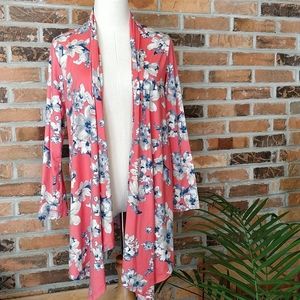 Frumos Kimono Cardigan Long Sleeve Floral Coral XL B6